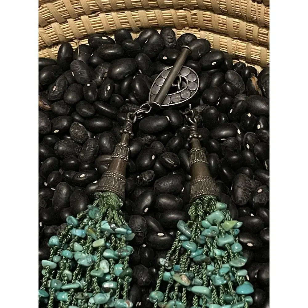 Sterling Silver Layered Multi strand Turquoise Chips Necklace Large Cones Toggle